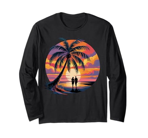 Sunset Summer Herren Tropical Beach Vacation Dress Palm Tree Langarmshirt von Palm Tree Clothes