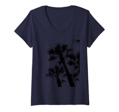 Damen Sabal Palmetto Palme Monotone Cut Out Black T-Shirt mit V-Ausschnitt von Palm Tree Tees & Tropical Hawaii Vacation taiche