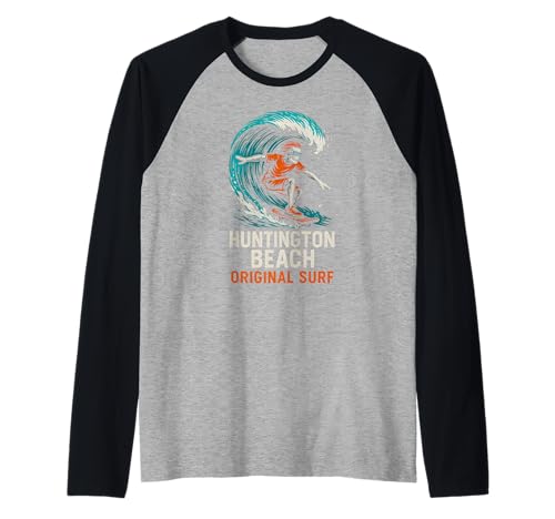 Huntington Beach Original Surf Vintage Herren Beach Life Raglan Huntington Beach Original Surf Vintage Herren Beach Life Raglan von Palm Trees Surfs Up Skateboarding Beach Apparel