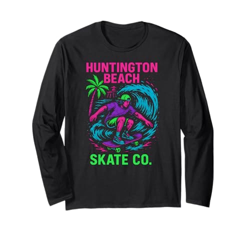 Huntington Beach Skate Co Vintage Herren Surfs Up Langarmshirt Huntington Beach Skate Co Vintage Herren Surfs Up Langarmshirt von Palm Trees Surfs Up Skateboarding Beach Apparel