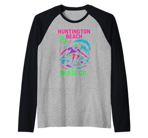 Huntington Beach Skate Co Vintage Herren Surfs Up Raglan von Palm Trees Surfs Up Skateboarding Beach Apparel