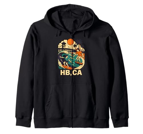 Huntington Beach Surfing HB CA Vintage Herren Surfs Up Kapuzenjacke von Palm Trees Surfs Up Skateboarding Beach Apparel