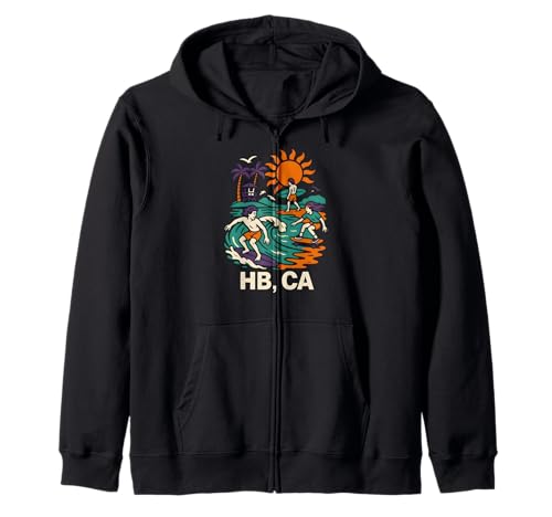 Huntington Beach Surfing HB CA Vintage Herren Surfs Up Kapuzenjacke Huntington Beach Surfing HB CA Vintage Herren Surfs Up Kapuzenjacke von Palm Trees Surfs Up Skateboarding Beach Apparel