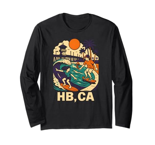 Huntington Beach Surfing HB CA Vintage Herren Surfs Up Langarmshirt Huntington Beach Surfing HB CA Vintage Herren Surfs Up Langarmshirt von Palm Trees Surfs Up Skateboarding Beach Apparel