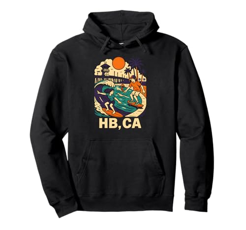 Huntington Beach Surfing HB CA Vintage Herren Surfs Up Pullover Hoodie Huntington Beach Surfing HB CA Vintage Herren Surfs Up Pullover Hoodie von Palm Trees Surfs Up Skateboarding Beach Apparel