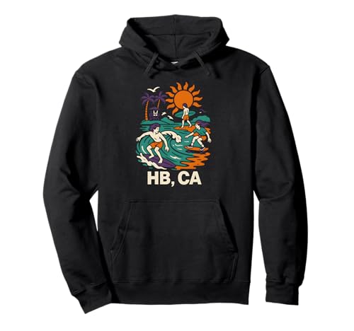 Huntington Beach Surfing HB CA Vintage Herren Surfs Up Pullover Hoodie Huntington Beach Surfing HB CA Vintage Herren Surfs Up Pullover Hoodie von Palm Trees Surfs Up Skateboarding Beach Apparel