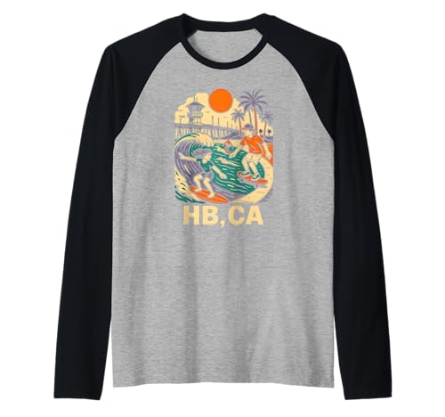 Huntington Beach Surfing HB CA Vintage Herren Surfs Up Raglan Huntington Beach Surfing HB CA Vintage Herren Surfs Up Raglan von Palm Trees Surfs Up Skateboarding Beach Apparel
