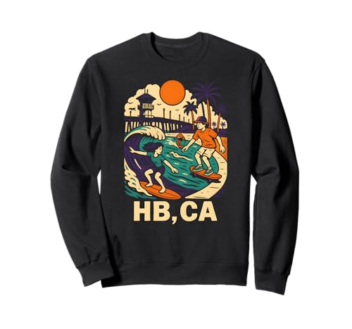 Huntington Beach Surfing HB CA Vintage Herren Surfs Up Sweatshirt von Palm Trees Surfs Up Skateboarding Beach Apparel