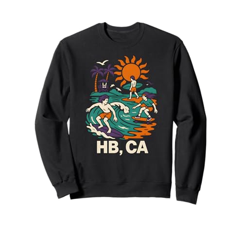 Huntington Beach Surfing HB CA Vintage Herren Surfs Up Sweatshirt Huntington Beach Surfing HB CA Vintage Herren Surfs Up Sweatshirt von Palm Trees Surfs Up Skateboarding Beach Apparel