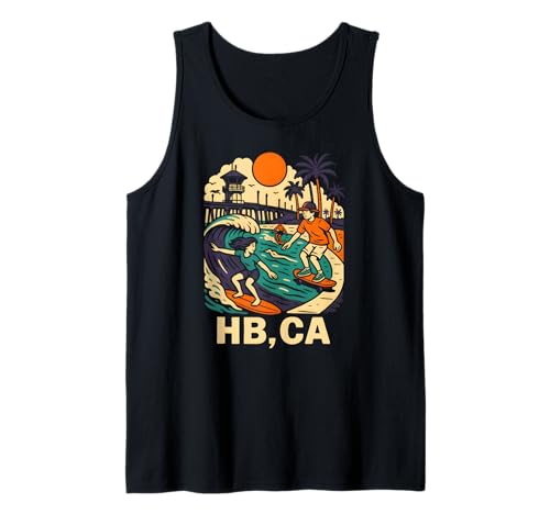 Huntington Beach Surfing HB CA Vintage Herren Surfs Up Tank Top von Palm Trees Surfs Up Skateboarding Beach Apparel