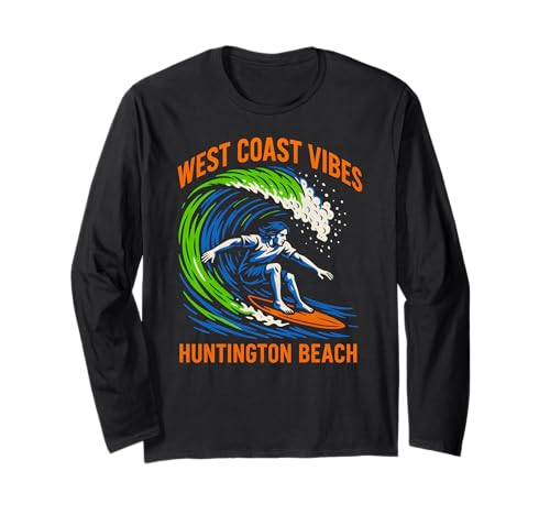 Huntington Beach West Coast Vibes Vintage Herren Surfs Up Langarmshirt Huntington Beach West Coast Vibes Vintage Herren Surfs Up Langarmshirt von Palm Trees Surfs Up Skateboarding Beach Apparel