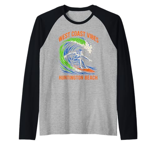 Huntington Beach West Coast Vibes Vintage Herren Surfs Up Raglan von Palm Trees Surfs Up Skateboarding Beach Apparel
