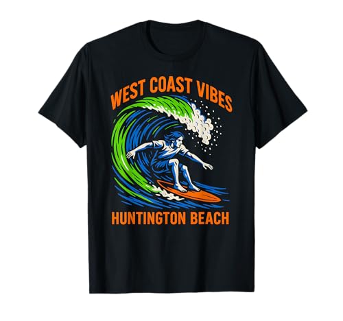 Huntington Beach West Coast Vibes Vintage Herren Surfs Up T-Shirt von Palm Trees Surfs Up Skateboarding Beach Apparel
