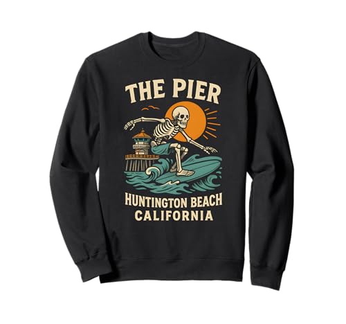 Skateboarden Huntington Beach The Pier Cooles Strandleben für Herren Sweatshirt von Palm Trees Surfs Up Skateboarding Beach Apparel