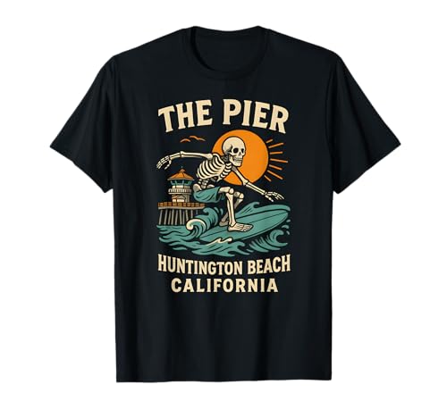 Skateboarden Huntington Beach The Pier Cooles Strandleben für Herren T-Shirt von Palm Trees Surfs Up Skateboarding Beach Apparel