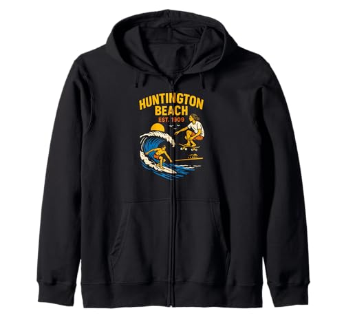 Surfer Huntington Beach Est 1909 Vintage Herren Surfs Up Kapuzenjacke Surfer Huntington Beach Est 1909 Vintage Herren Surfs Up Kapuzenjacke von Palm Trees Surfs Up Skateboarding Beach Apparel