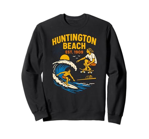 Surfer Huntington Beach Est 1909 Vintage Herren Surfs Up Sweatshirt Surfer Huntington Beach Est 1909 Vintage Herren Surfs Up Sweatshirt von Palm Trees Surfs Up Skateboarding Beach Apparel