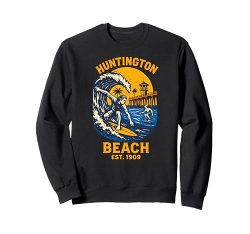 Surfer Huntington Beach Est 1909 Vintage Herren Surfs Up Sweatshirt von Palm Trees Surfs Up Skateboarding Beach Apparel