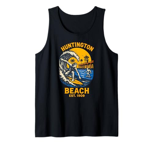 Surfer Huntington Beach Est 1909 Vintage Herren Surfs Up Tank Top Surfer Huntington Beach Est 1909 Vintage Herren Surfs Up Tank Top von Palm Trees Surfs Up Skateboarding Beach Apparel