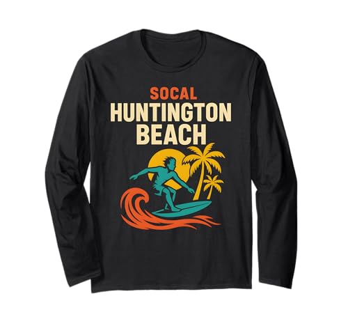 Surfer SoCal Huntington Beach Vintage Herren Beach Life Langarmshirt Surfer SoCal Huntington Beach Vintage Herren Beach Life Langarmshirt von Palm Trees Surfs Up Skateboarding Beach Apparel