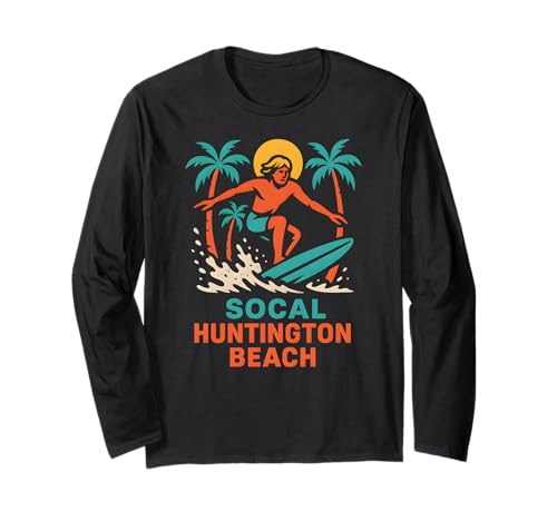 Surfer SoCal Huntington Beach Vintage Herren Beach Life Langarmshirt Surfer SoCal Huntington Beach Vintage Herren Beach Life Langarmshirt von Palm Trees Surfs Up Skateboarding Beach Apparel