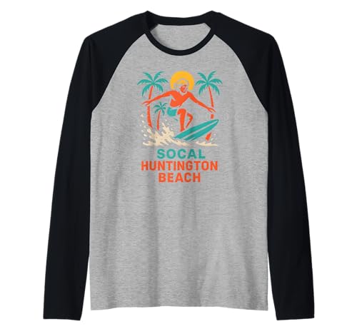 Surfer SoCal Huntington Beach Vintage Herren Beach Life Raglan Surfer SoCal Huntington Beach Vintage Herren Beach Life Raglan von Palm Trees Surfs Up Skateboarding Beach Apparel