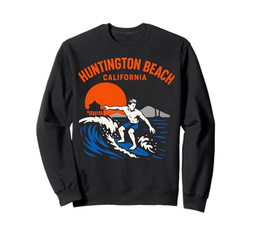 Surfs Up Huntington Beach California Retro Herren Beach Life Sweatshirt von Palm Trees Surfs Up Skateboarding Beach Apparel