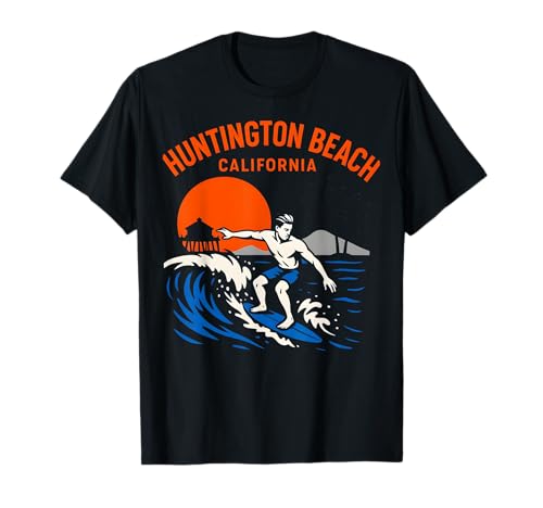Surfs Up Huntington Beach California Retro Herren Beach Life T-Shirt von Palm Trees Surfs Up Skateboarding Beach Apparel