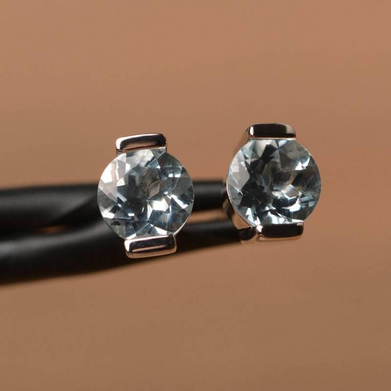 Aquamarin Ohrstecker März Geburtsstein Ohrring Elegante Silberschmuck Für Dame von PalmaryJewelry