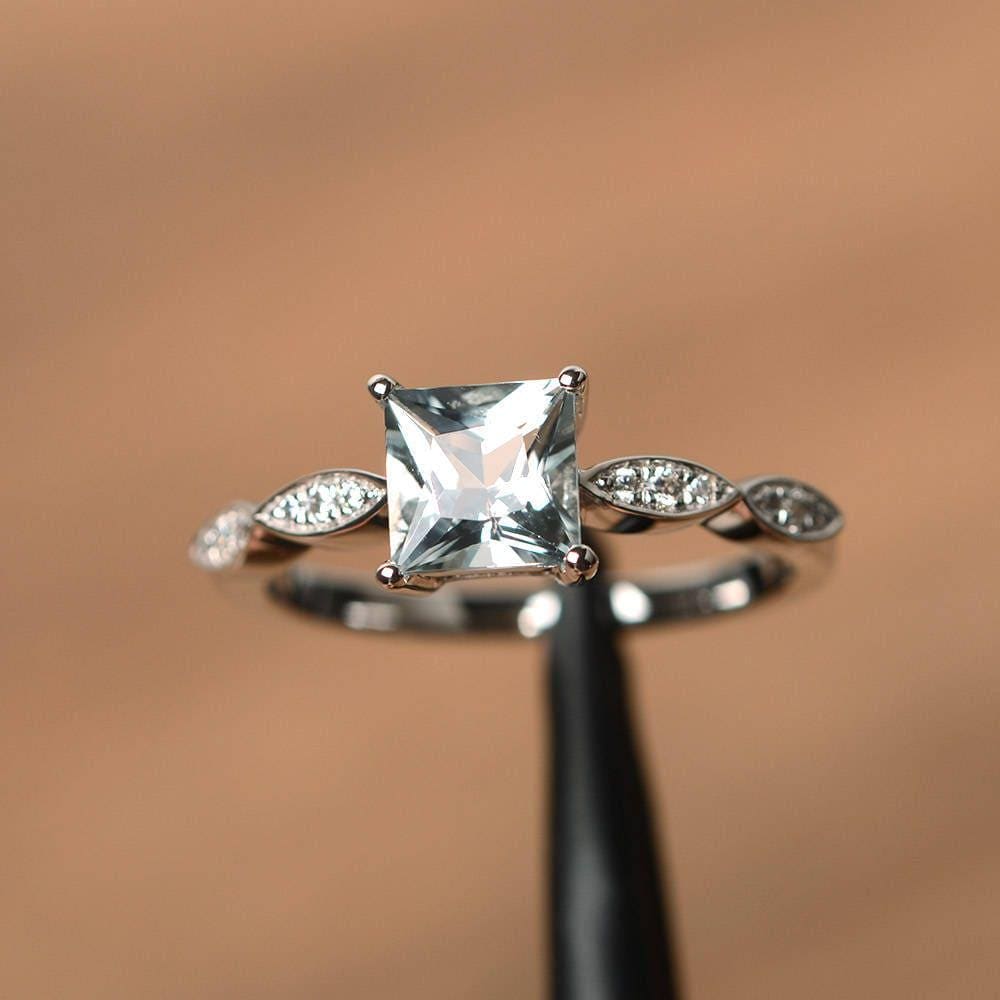 Aquamarin Vintage Ringe Sterling Silber März Geburtsstein von PalmaryJewelry