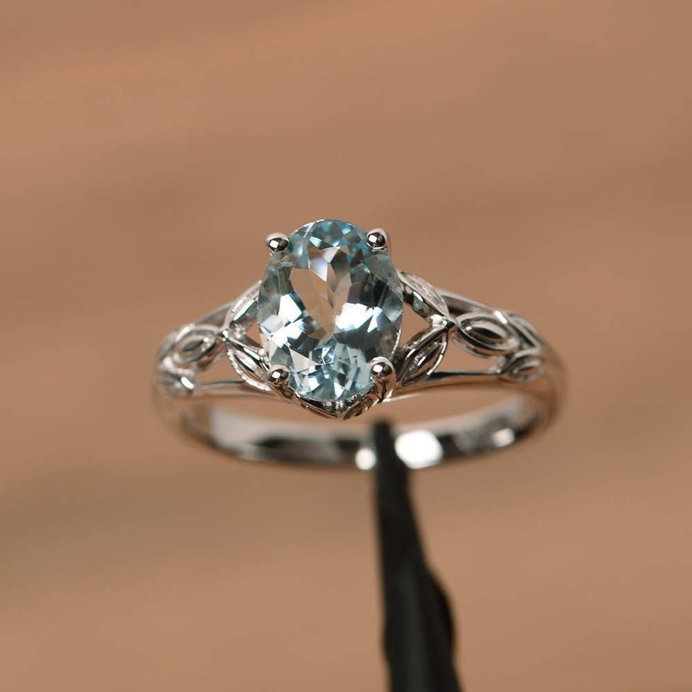 Aquamarin Zweig Ehering Ovalschliff Sterlingsilber März Geburtsstein Ring von PalmaryJewelry