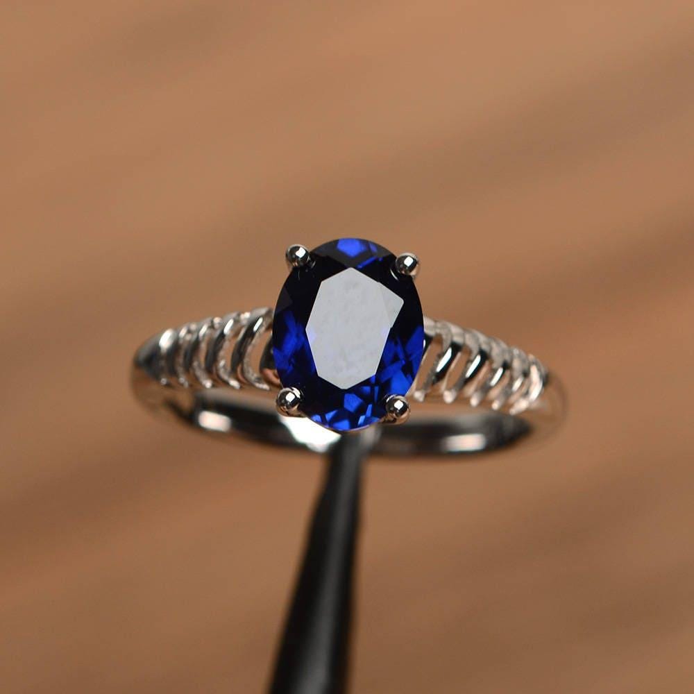 Blauer Saphir Ring September Geburtsstein Ovalschliff Edelstein Sterling Silber von PalmaryJewelry