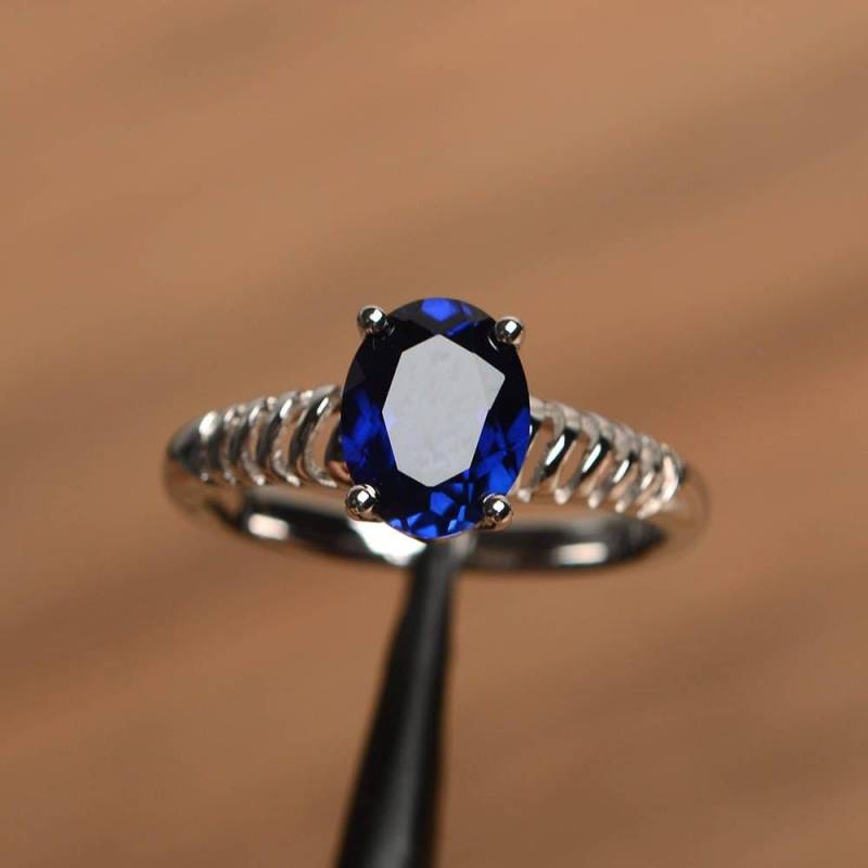 Blauer Saphir Ring September Geburtsstein Ovalschliff Edelstein Sterling Silber von PalmaryJewelry