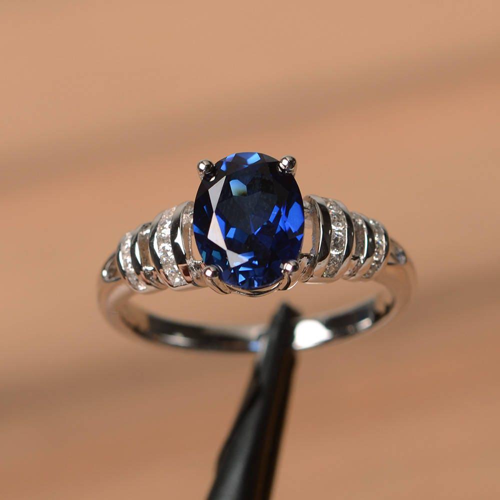 Blauer Saphirring Ehering September Geburtssteinring Sterlingsilberring Ovalschliff Edelstein von PalmaryJewelry