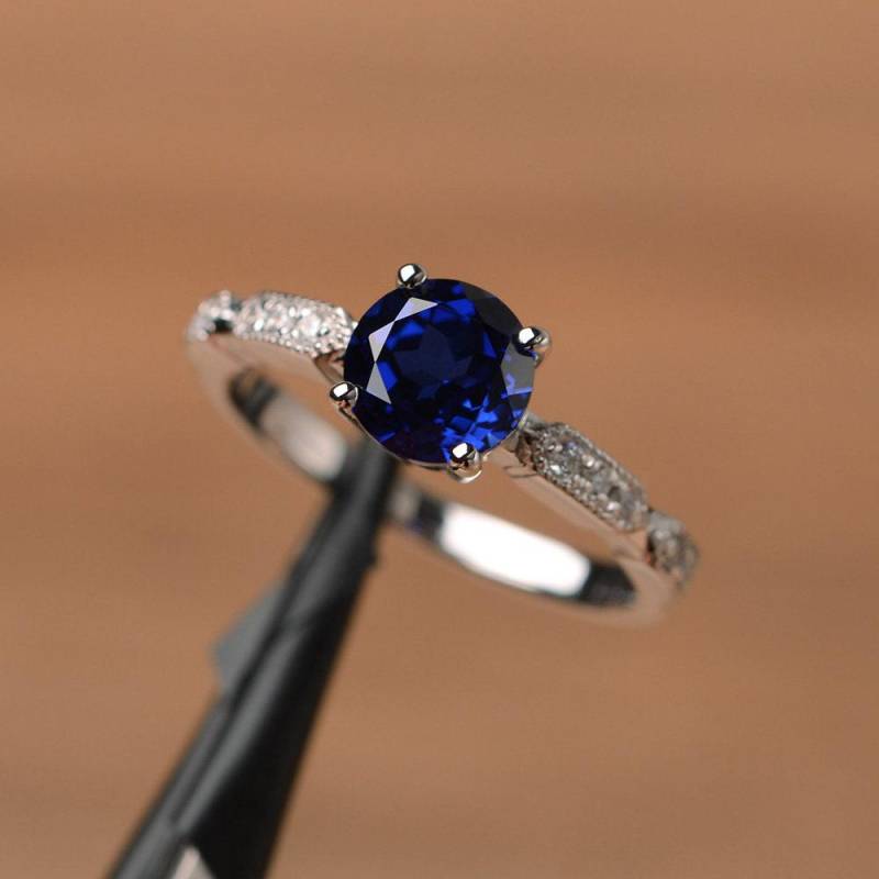 Blauer Saphirring September Geburtssteinring Silberring Jahrestagsring von PalmaryJewelry