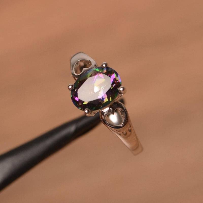 Doppelherzring Mystic Topaz Jubiläumsring Ovalschliff Regenbogentopas Sterling Silber von PalmaryJewelry
