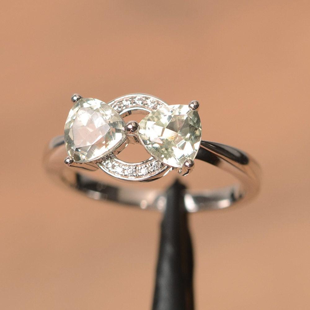 Echte Grüne Amethyst Ring Trillion Schliff Sterling Silber Edelstein Geschenke Hochzeit Jahrestag von PalmaryJewelry