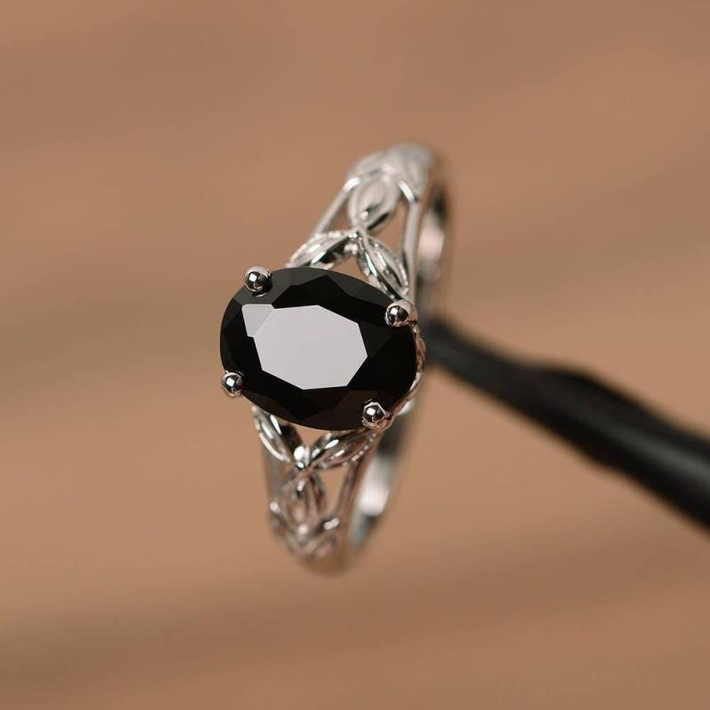 Echte Natürliche Schwarze Spinell Ring Jubiläum Versprechen Ovalschliff Sterling Silber Schwarzen Edelstein von PalmaryJewelry