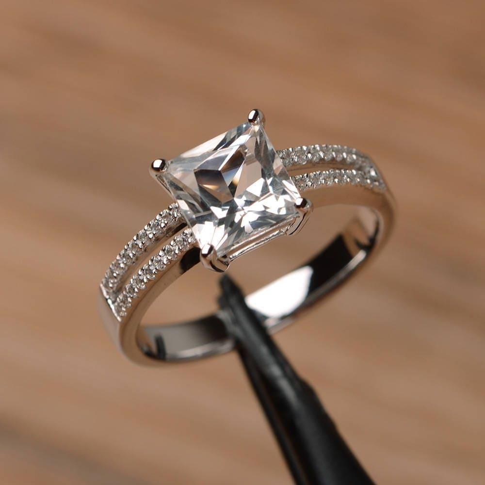 Echte Weiße Topas Ring Verlobung Ehering Princess Cut Sterling Silber Edelstein von PalmaryJewelry
