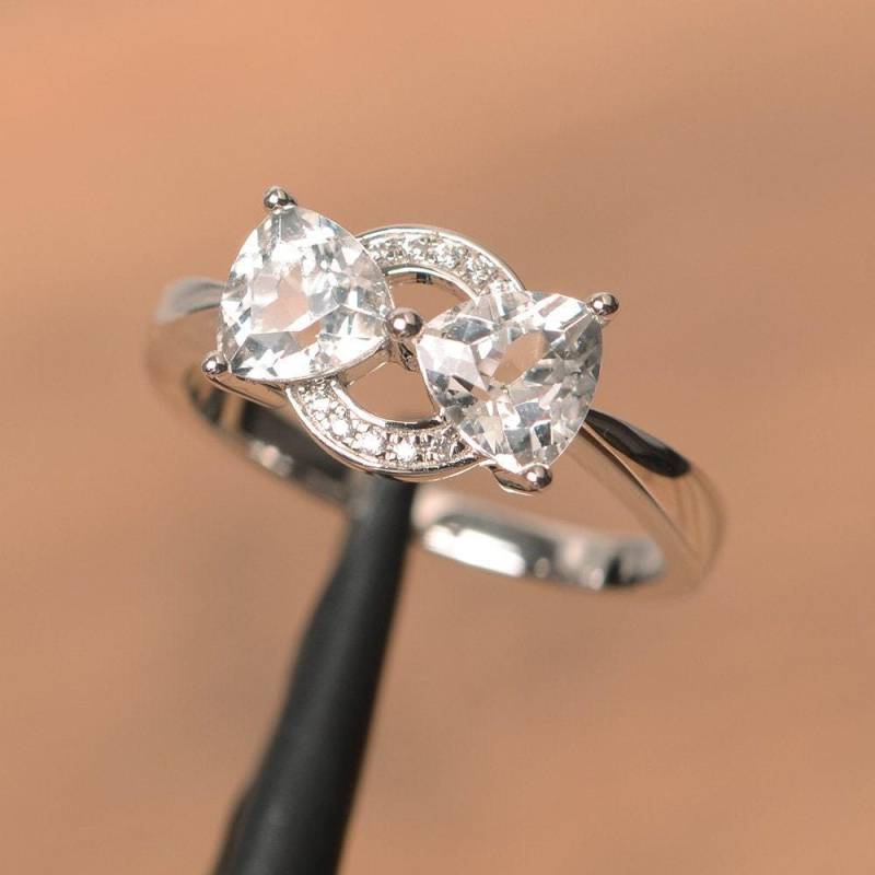 Echter Natürlicher Weißer Topasring Verlobungsring Trillionschliff Sterlingsilberring Edelsteinring von PalmaryJewelry
