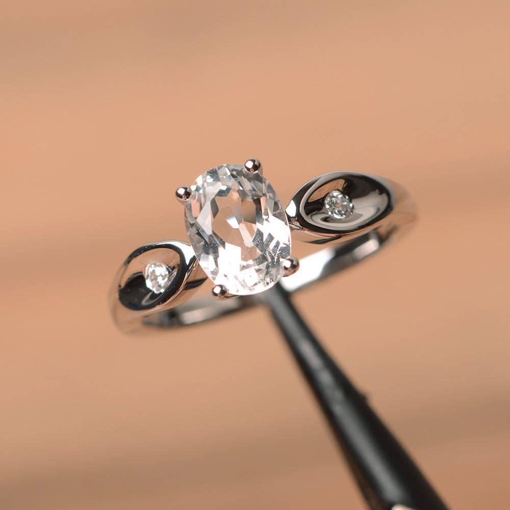 Ehering Natürlich Weißer Topas Ring Oval Schliff Edelstein Edelsteine Sterling Silber von PalmaryJewelry