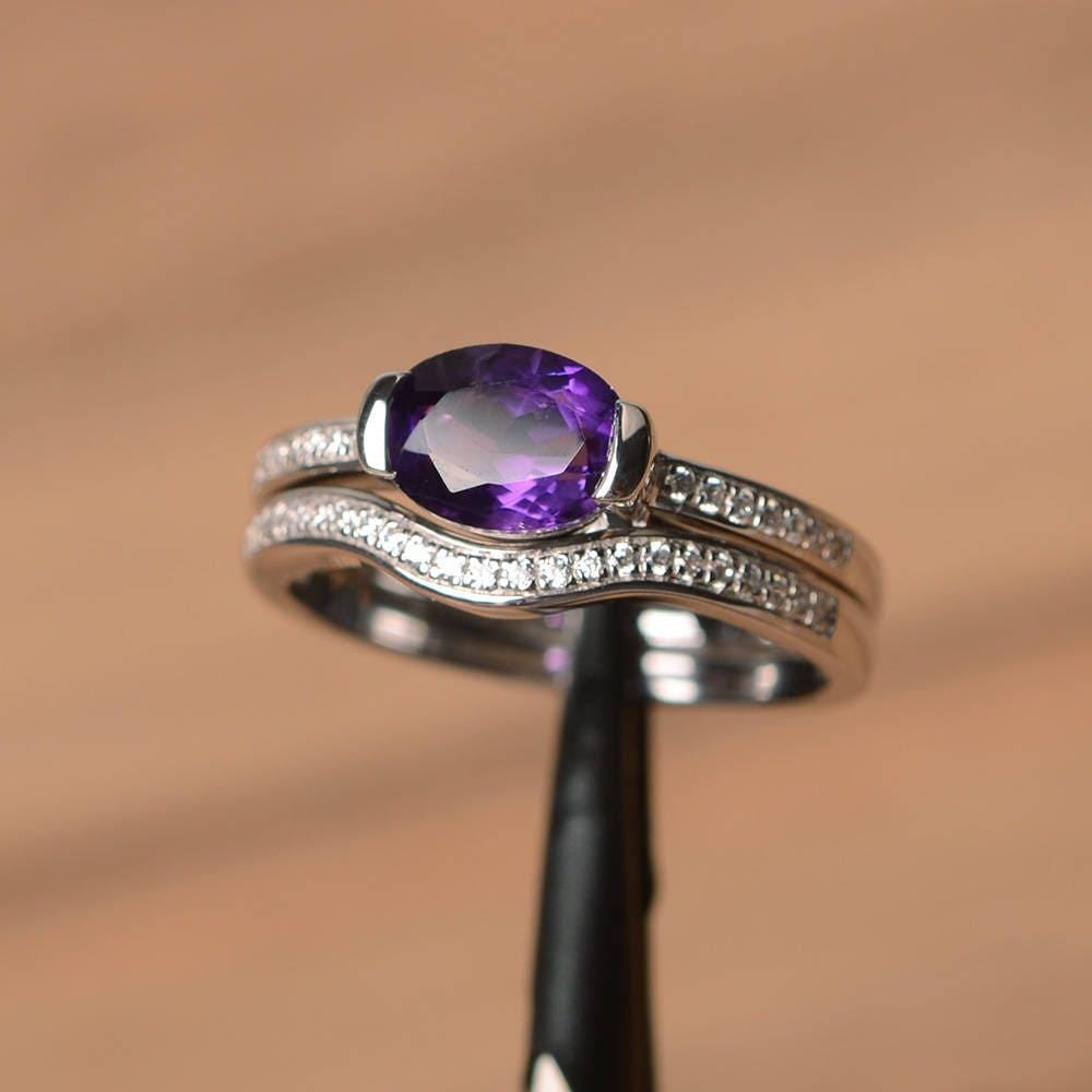 Ehering Natürlicher Amethyst Ovaler Geschliffener Violetter Edelstein Februar Geburtsstein Ring Sterling Silver von PalmaryJewelry