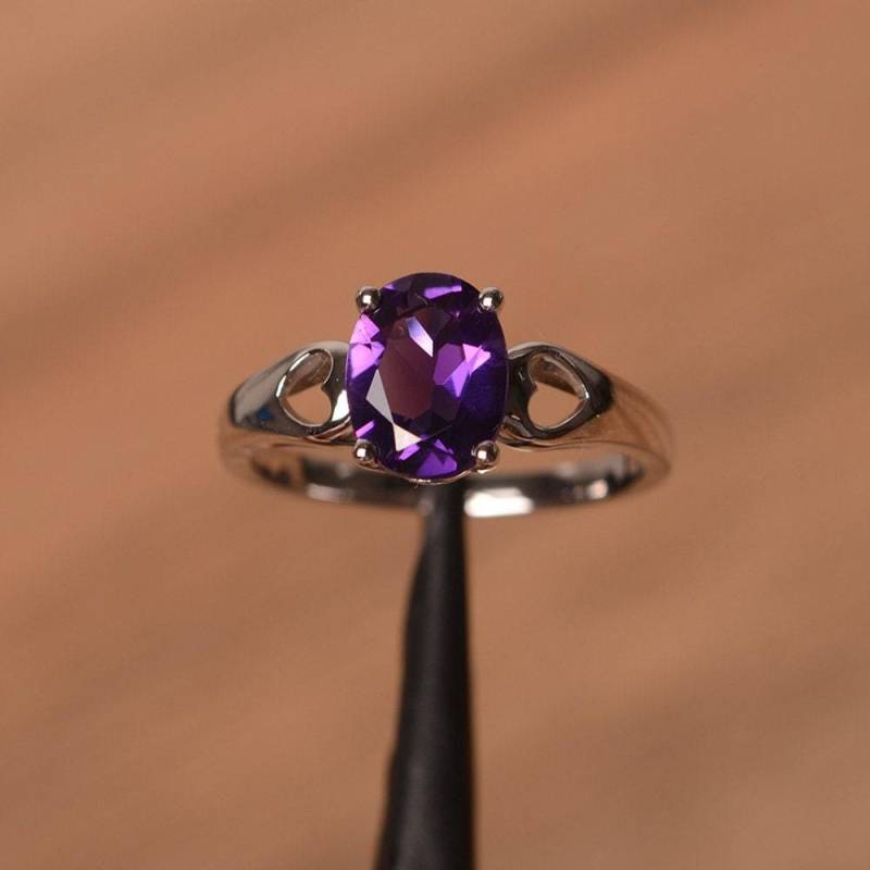 Einzigartiger Amethyst Verlobungsring Doppelherz Ring Sterling Silber Februar Geburtsstein von PalmaryJewelry