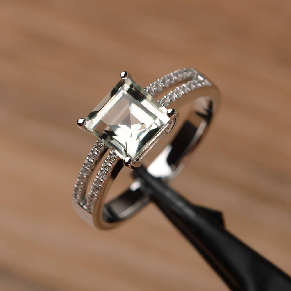 Grün Amethyst Split Band Versprechen Ring Quadrat Schnitt Sterling Silber Verlobungsring Jahrestag Geschenke von PalmaryJewelry