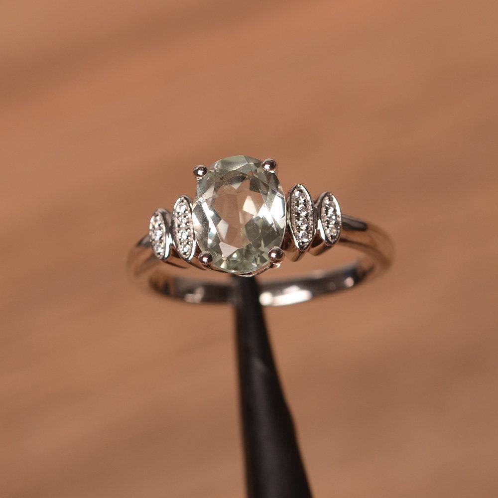 Grüner Amethyst Verlobungsring 925Er Silber Ovalschliff Einfacher Ehering von PalmaryJewelry
