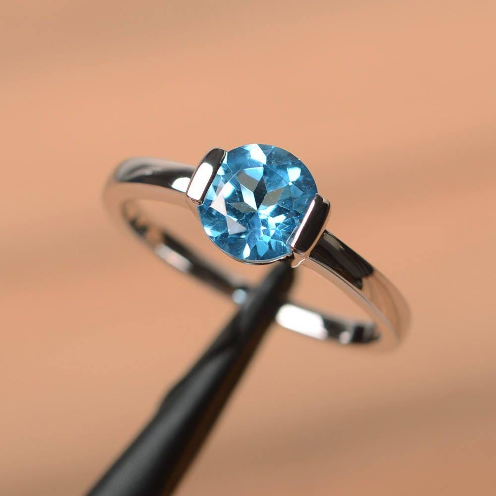 Jubiläumsring Schweizer Blautopasring Blauer Edelstein Sterlingsilberring Solitärring von PalmaryJewelry