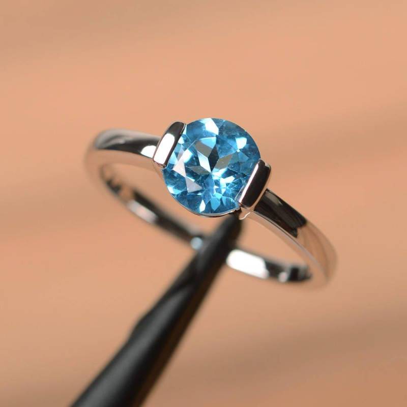 Jubiläumsring Schweizer Blautopasring Blauer Edelstein Sterlingsilberring Solitärring von PalmaryJewelry