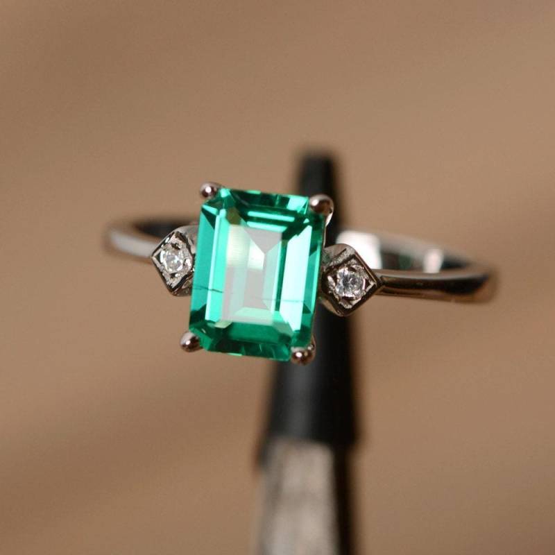 Kann Geburtsstein Smaragd Ring Edelstein Sterling Silber Verlobungsring Labrador von PalmaryJewelry