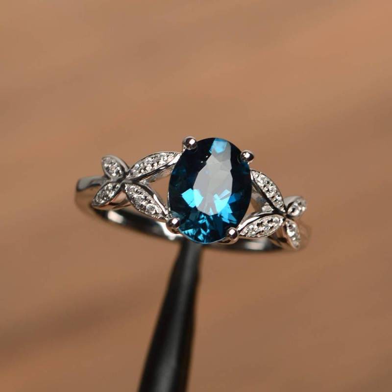 London Blautopas Ring Ovale Blaue Stein Sterling Silber November Geburtsstein von PalmaryJewelry