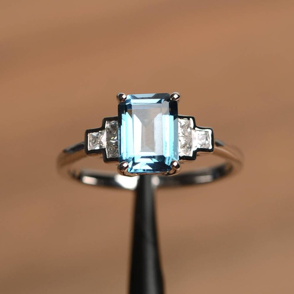 London Blautopas Ring Versprechen Smaragdschliff Blauen Edelstein Sterlingsilber von PalmaryJewelry